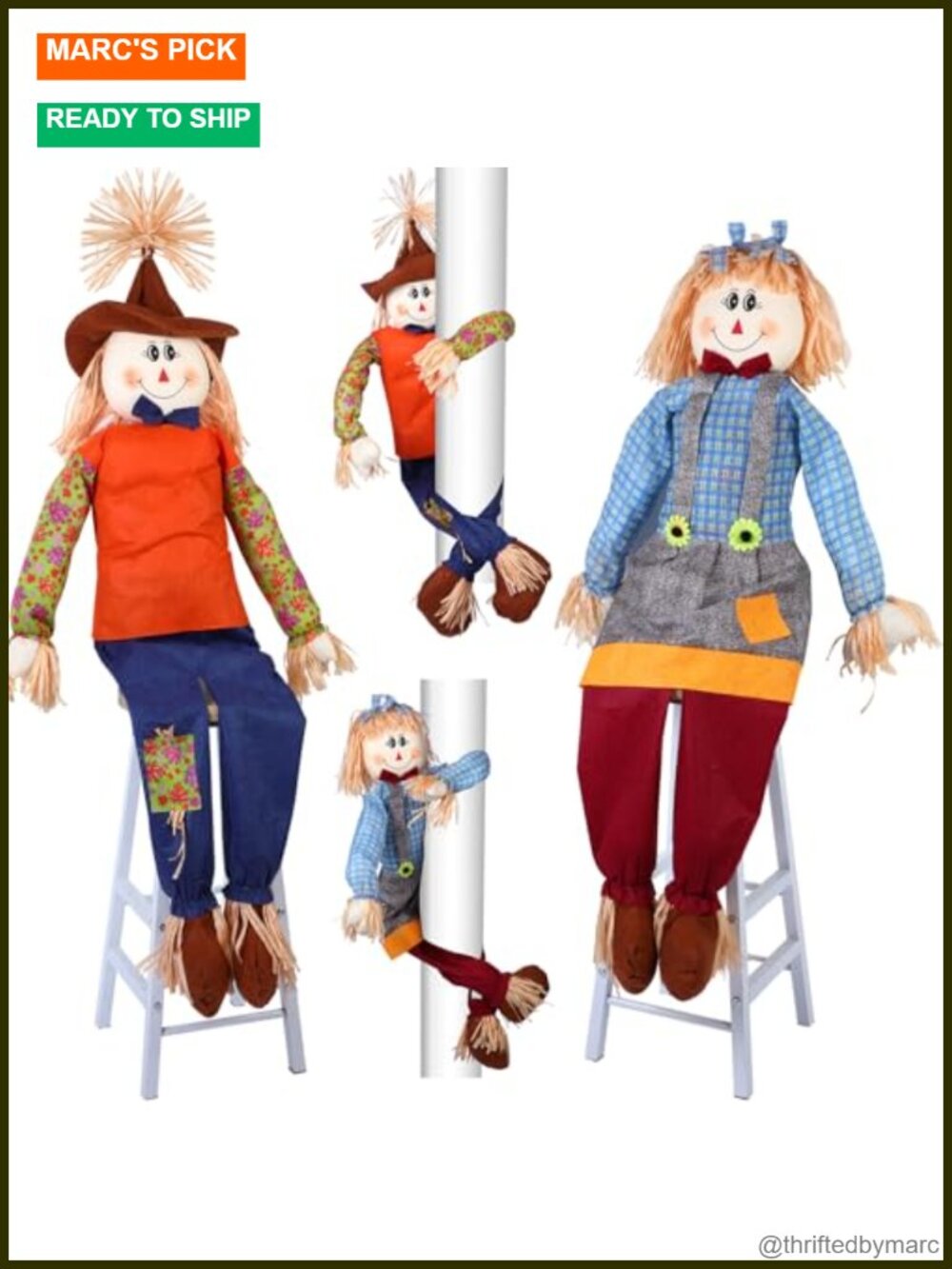 2 Pack 60" Large Scarecrow for Outside Sitting Fall Thanksgiving Decor